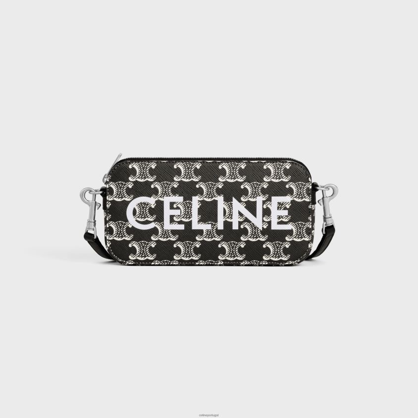 homens acessórios CELINE bolsa horizontal em lona triomphe bicolor com estampa Preto branco T204R2118