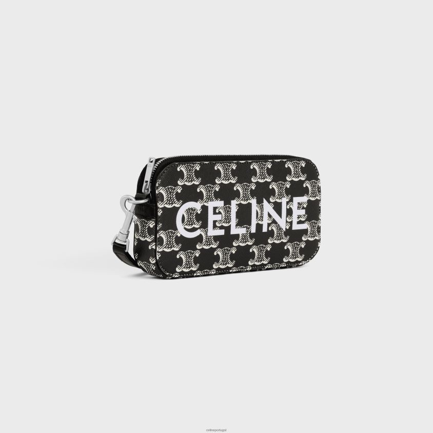 homens acessórios CELINE bolsa horizontal em lona triomphe bicolor com estampa Preto branco T204R2118