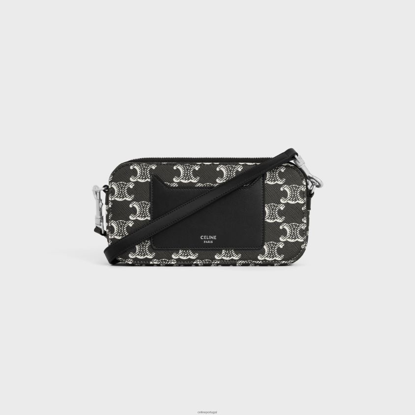 homens acessórios CELINE bolsa horizontal em lona triomphe bicolor com estampa Preto branco T204R2118