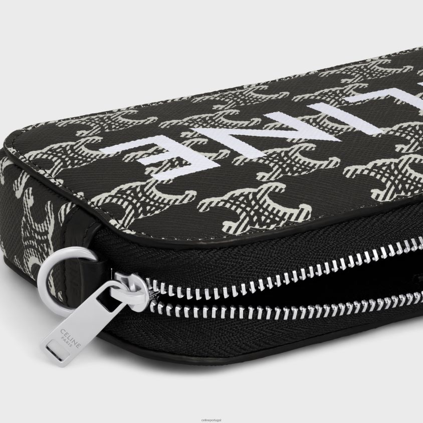 homens acessórios CELINE bolsa horizontal em lona triomphe bicolor com estampa Preto branco T204R2118
