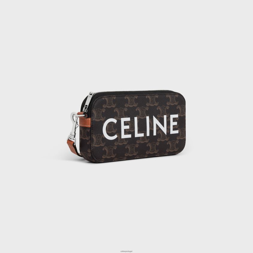 homens acessórios CELINE bolsa horizontal em lona triomphe com estampa bronzeado T204R2139