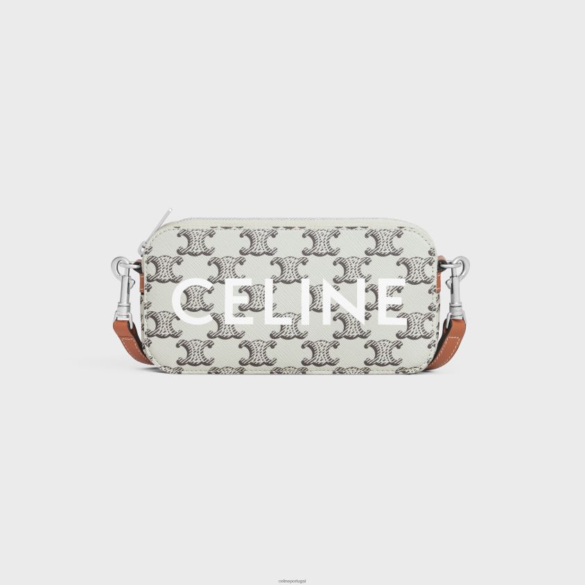homens acessórios CELINE bolsa horizontal em lona triomphe com estampa bronzeado/cru T204R2140