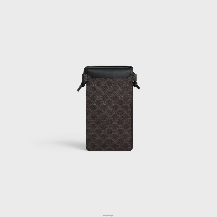 homens acessórios CELINE bolsa para telefone com aba em lona triomphe e pele de cordeiro preto T204R2143