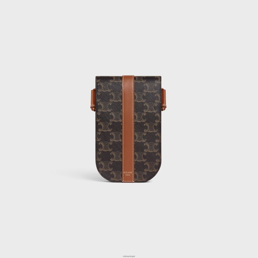 homens acessórios CELINE bolsa para telefone em lona triomphe e couro de bezerro bronzeado T204R2141