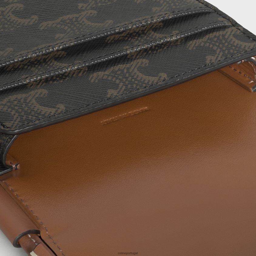 homens acessórios CELINE bolsa para telefone em lona triomphe e couro de bezerro bronzeado T204R2141