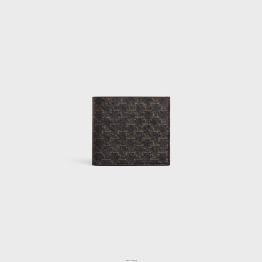 homens acessórios CELINE carteira dupla com compartimento para moedas em lona triomphe preto T204R2133