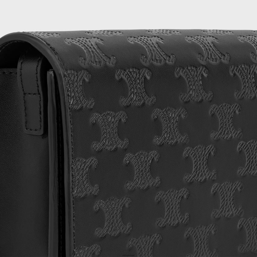 homens acessórios CELINE manga horizontal em couro de bezerro com relevo triomphe preto T204R2114