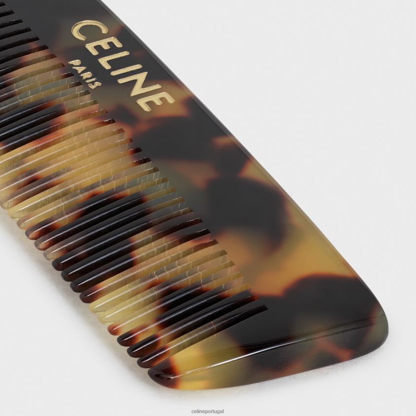 homens acessórios CELINE pente para bigode com estojo em pele de bezerro natural bronzeado T204R2294