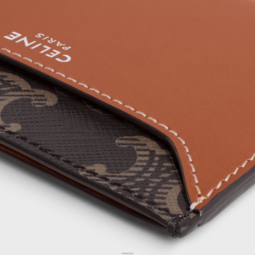 homens acessórios CELINE porta-cartões em lona triomphe e couro de bezerro bronzeado T204R2130