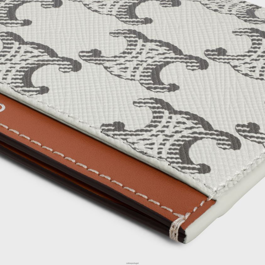 homens acessórios CELINE porta-cartões em lona triomphe e couro de bezerro bronzeado/cru T204R2132