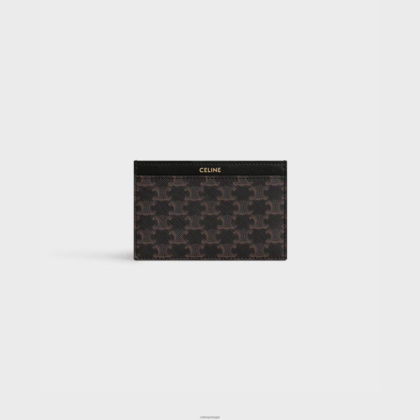 homens acessórios CELINE porta-cartões em lona triomphe e couro de bezerro preto T204R2131