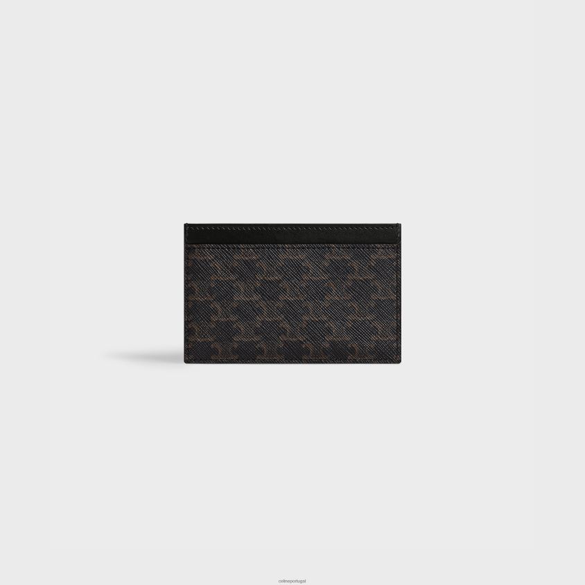 homens acessórios CELINE porta-cartões em lona triomphe e couro de bezerro preto T204R2131