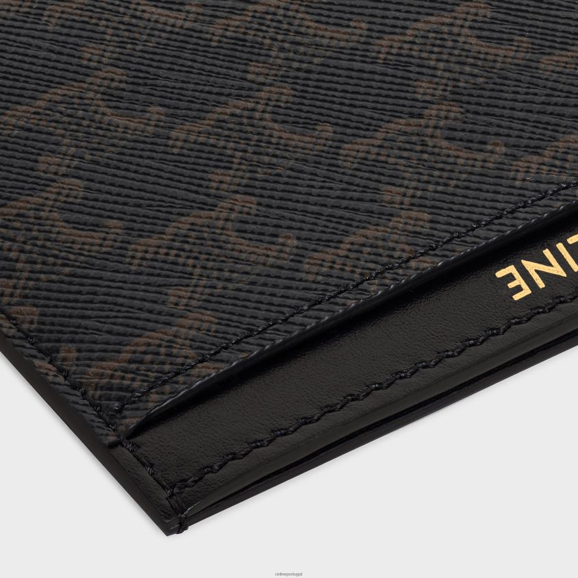 homens acessórios CELINE porta-cartões em lona triomphe e couro de bezerro preto T204R2131