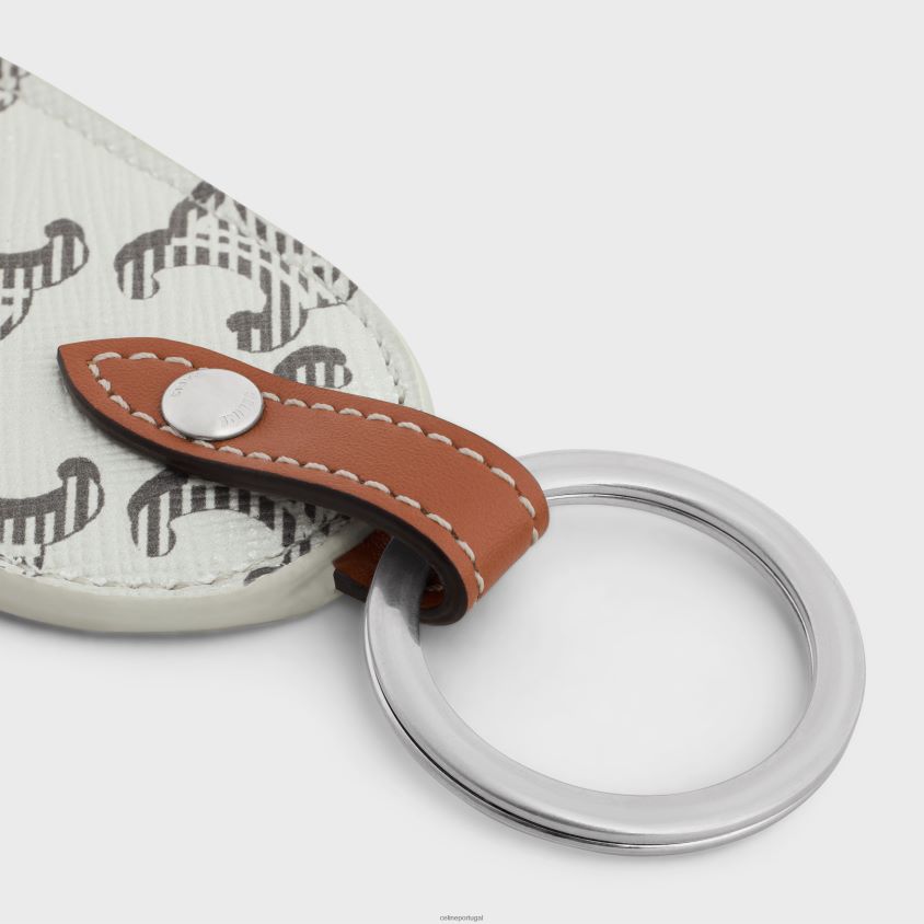 homens acessórios CELINE porta-chaves em lona triomphe e couro de bezerro bronzeado/cru T204R2147