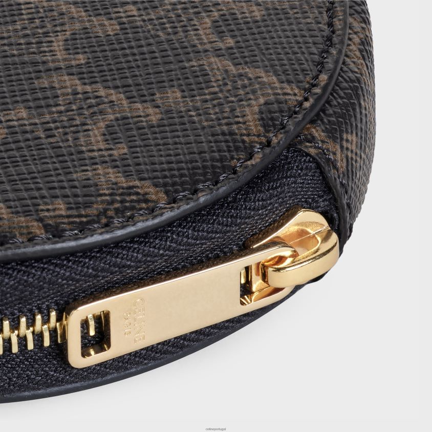 homens acessórios CELINE porta-moedas em tela triomphe preto T204R2146