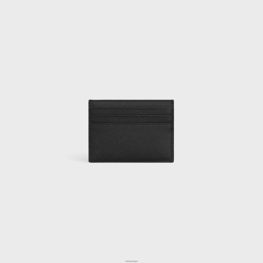 homens acessórios CELINE porta-cartões grande em couro de bezerro granulado preto T204R2150