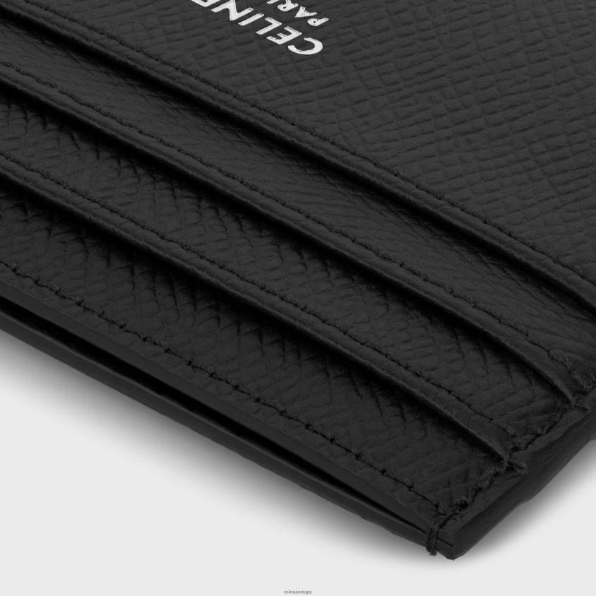 homens acessórios CELINE porta-cartões grande em couro de bezerro granulado preto T204R2150