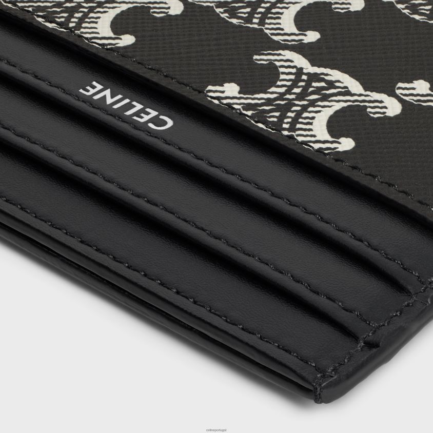 homens acessórios CELINE porta-cartões grande em lona triomphe bicolor e couro de bezerro Preto branco T204R2119