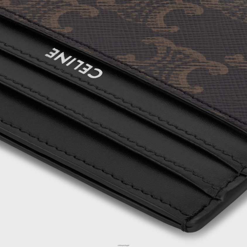 homens acessórios CELINE porta-cartões grande em lona triomphe e couro claf preto T204R2129
