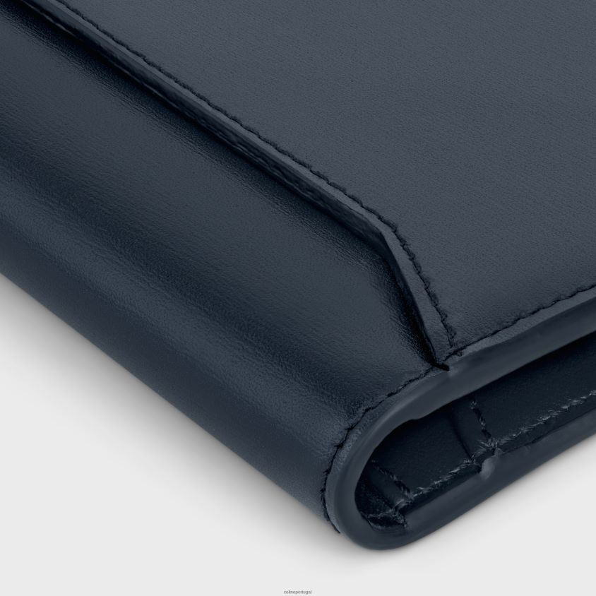 homens acessórios CELINE porta-cartões vertical em couro de bezerro brilhante azul sagrado T204R2158