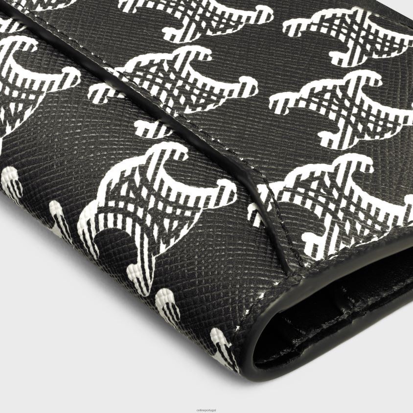 homens acessórios CELINE porta-cartões vertical em lona triomphe bicolor Preto branco T204R2121