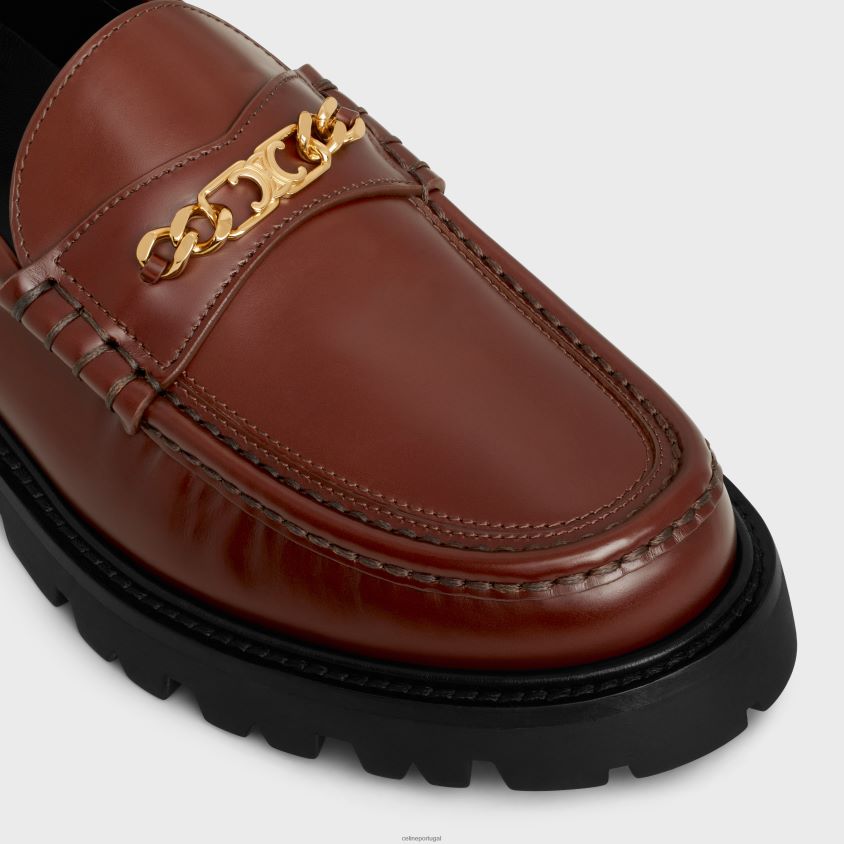 homens calçados CELINE Mocassim Margaret Triomphe em pele de boi polida raposa vermelha T204R2065