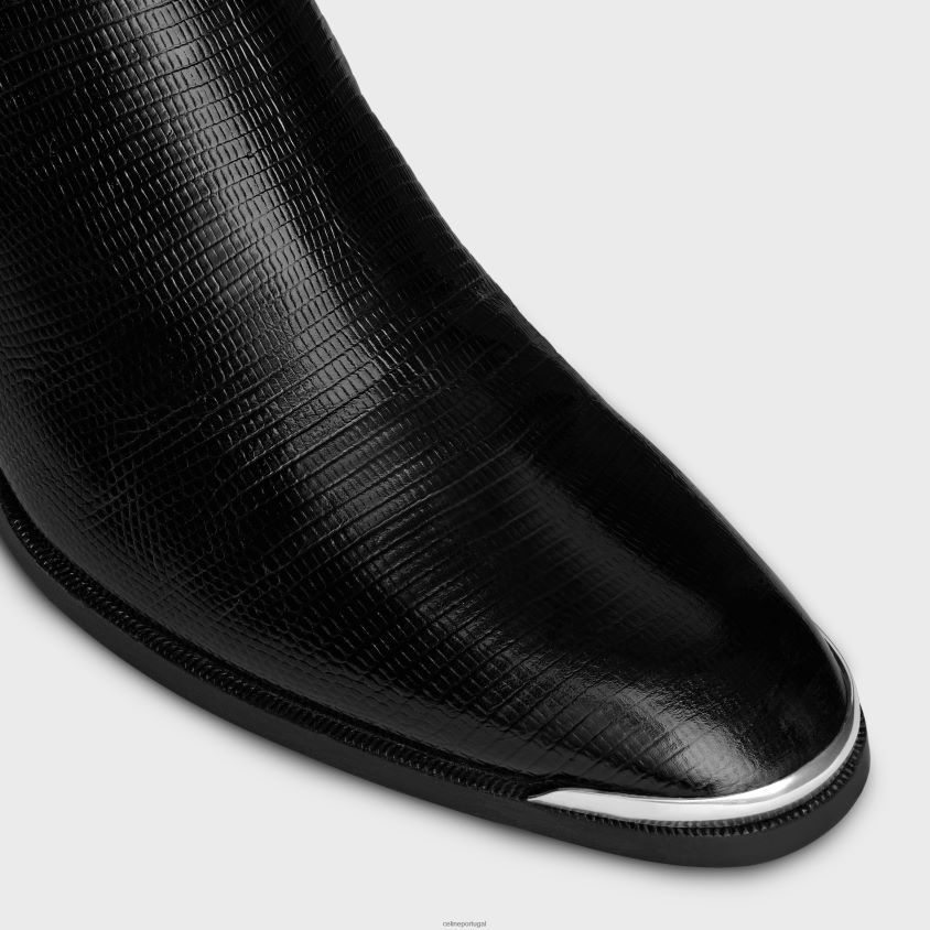 homens calçados CELINE bota western chelsea isaac com arnês e biqueira de metal em couro de bezerro estampado tejus preto T204R2056