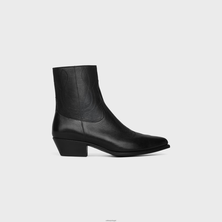 homens calçados CELINE botas ocidentais com zíper em couro de bezerro preto T204R2061