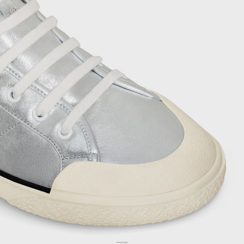 homens calçados CELINE as-02 tênis alan com cadarço médio e baixo em couro de bezerro metalizado prata T204R2052