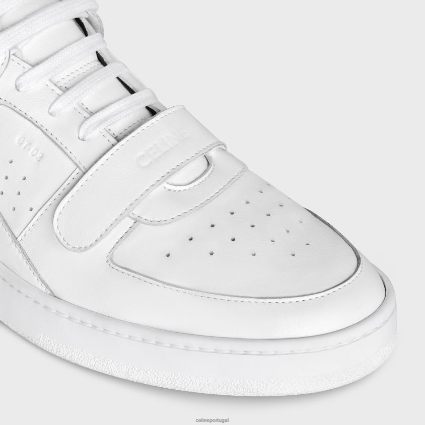 homens calçados CELINE ct-02 tênis mid com velcro em couro de bezerro óptica branca/preta T204R2051