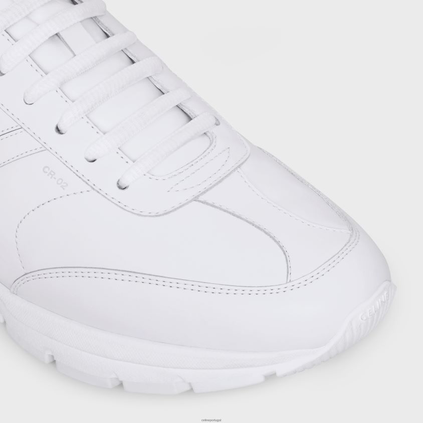 homens calçados CELINE tênis runner cr-02 com cadarço baixo em couro de bezerro óptica branca/preta T204R2029