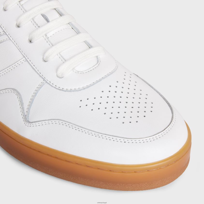 homens calçados CELINE tênis trainer com cadarço baixo em couro de bezerro óptico branco/bege T204R2043