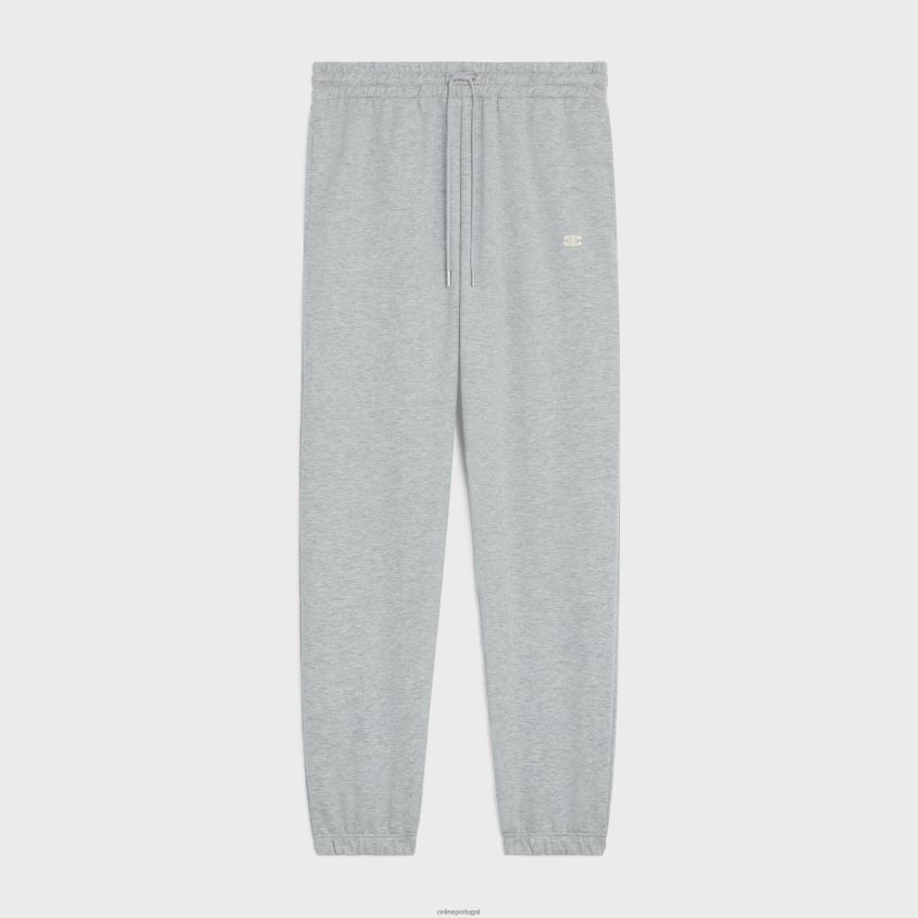 homens vestuário CELINE calça Triomphe em algodão e caxemira cinza/ off white T204R2019