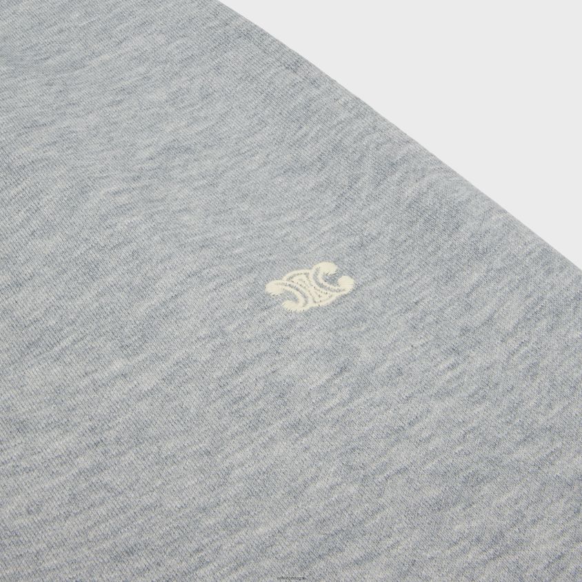 homens vestuário CELINE calça Triomphe em algodão e caxemira cinza/ off white T204R2019