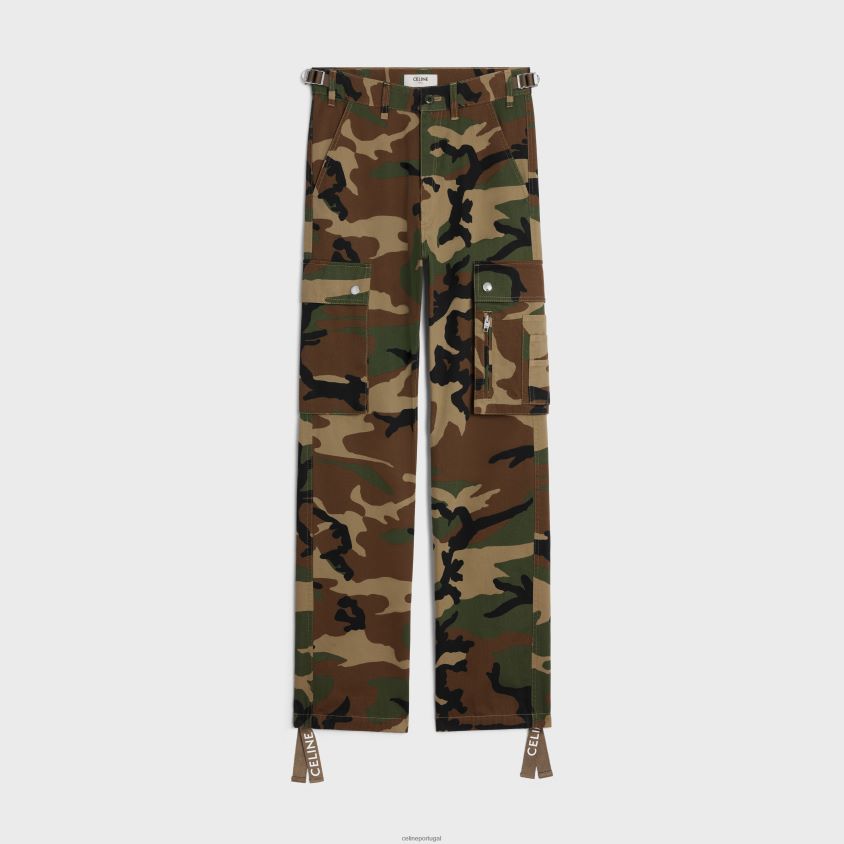 homens vestuário CELINE calça cargo em algodão camuflar T204R1824