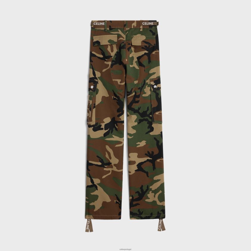 homens vestuário CELINE calça cargo em algodão camuflar T204R1824