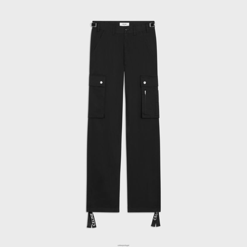 homens vestuário CELINE calça cargo em linho de algodão preto T204R1823
