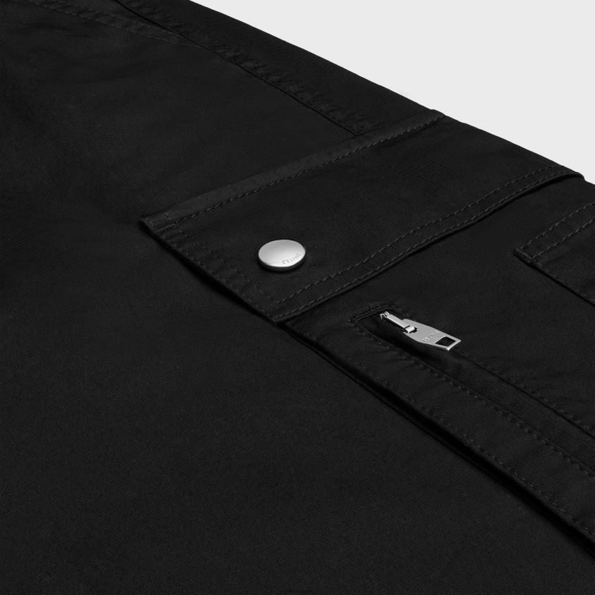 homens vestuário CELINE calça cargo em linho de algodão preto T204R1823