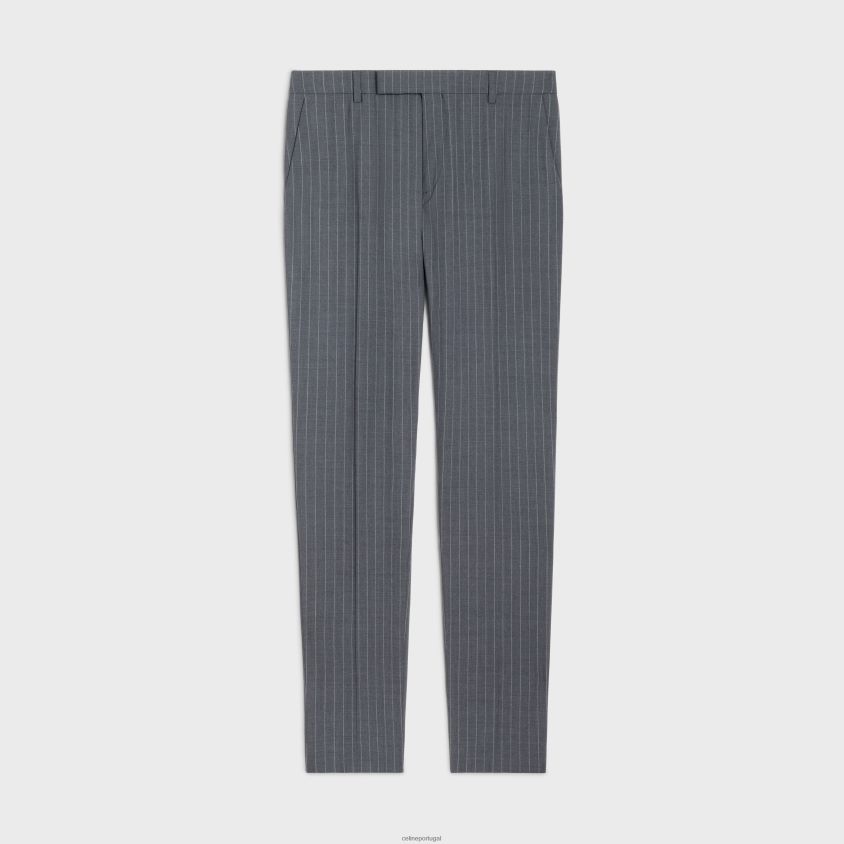 homens vestuário CELINE calça clássica em lã listrada cinza/craie T204R1907