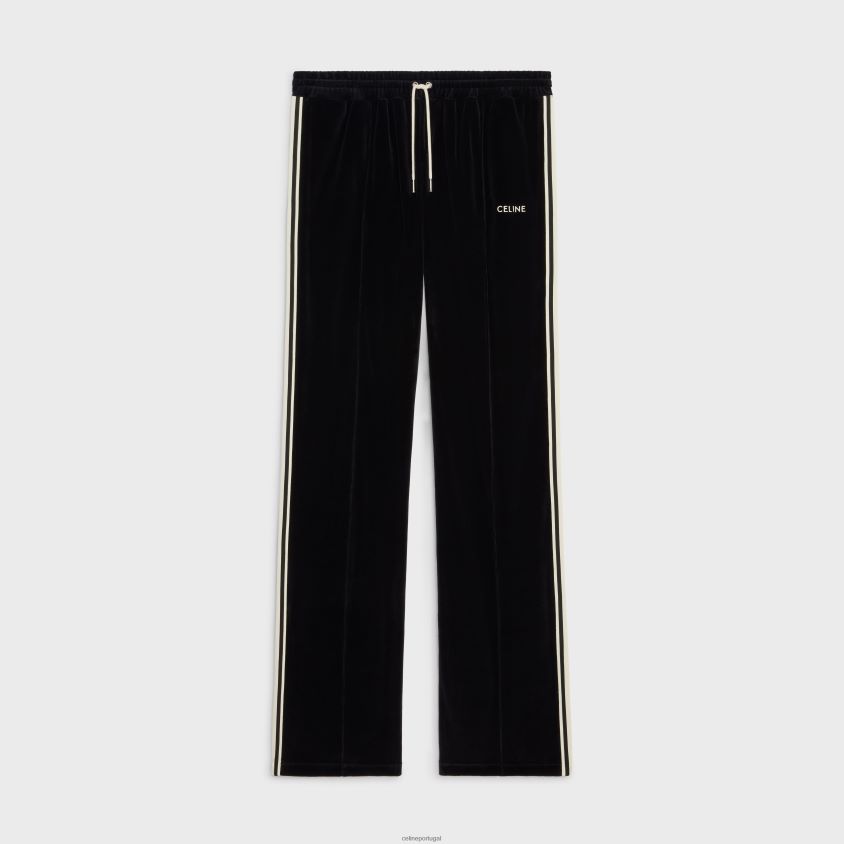 homens vestuário CELINE calça de treino em jersey de veludo Preto branco T204R1826