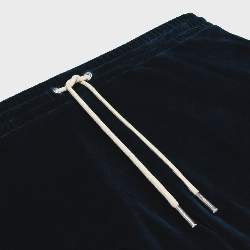 homens vestuário CELINE calça de treino em jersey de veludo meia-noite/cru T204R2013