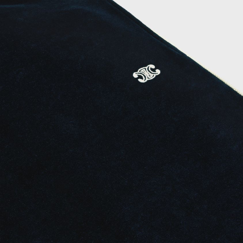 homens vestuário CELINE calça de treino em jersey de veludo meia-noite/cru T204R2013