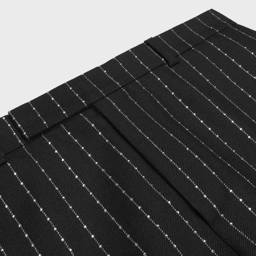 homens vestuário CELINE calça larga bordada em lã listrada Preto branco T204R1893