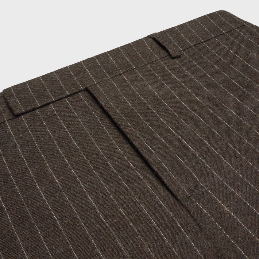 homens vestuário CELINE calça larga em flanela listrada marrom/craie T204R1894