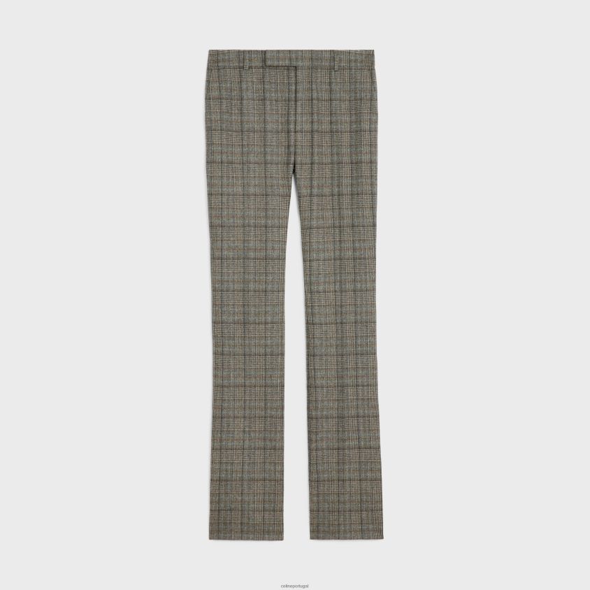 homens vestuário CELINE calça larga em flanela príncipe de gales marfim/gris/tofee T204R1895