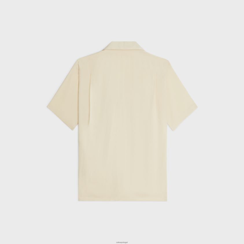 homens vestuário CELINE camisa havaiana bordada em viscose bege leitoso T204R1923
