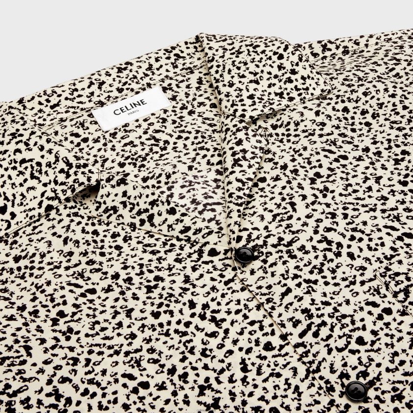 homens vestuário CELINE camisa havaiana em crepe de chine estampado baunilha/noir T204R1922