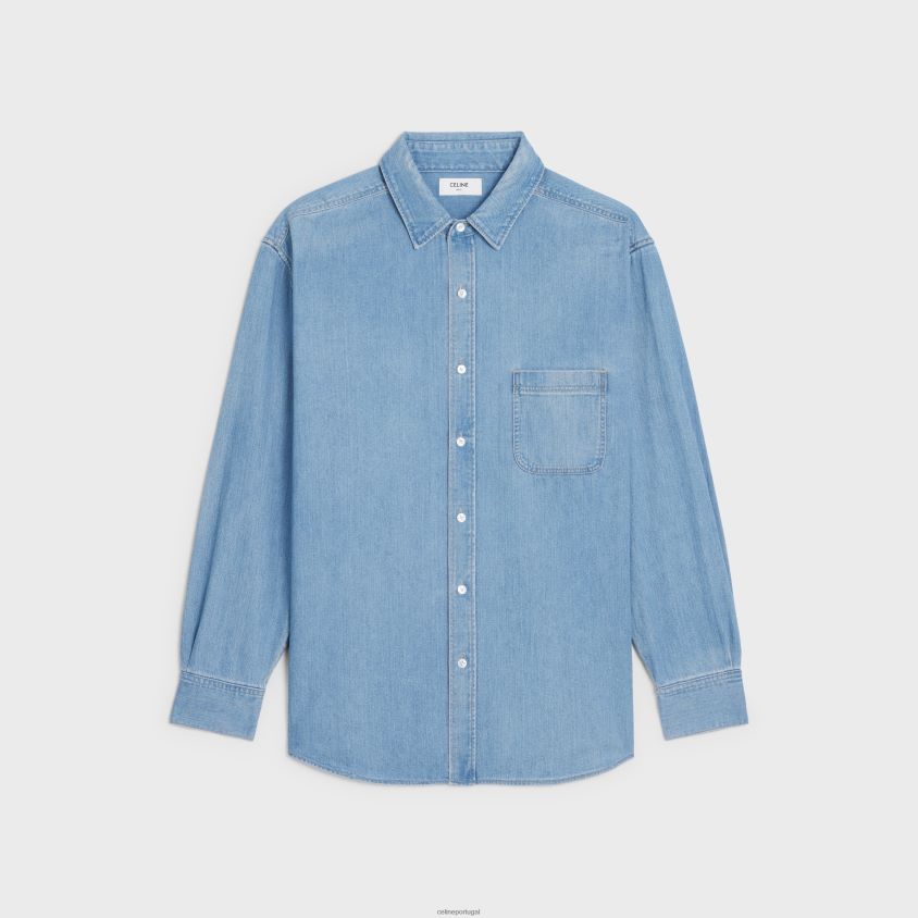 homens vestuário CELINE camisa jeans vintage pedra índigo pedra vintage índigo T204R1918