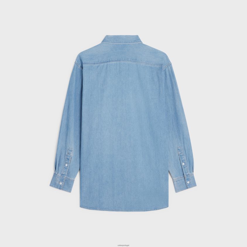homens vestuário CELINE camisa jeans vintage pedra índigo pedra vintage índigo T204R1918