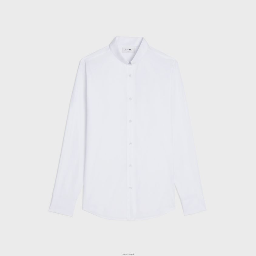homens vestuário CELINE camisa larga com gola invertida em popeline de algodão branco T204R1911